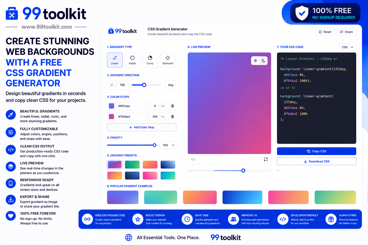 Create Stunning Web Backgrounds with a Free CSS Gradient Generator